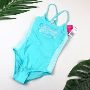 NEW Gossip Girl Summer Squad Light Blue Aqua Swimsuit  1 Piece Girls 10 or 12